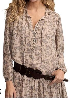 Lucky Brand NWT Medium Cream Blue Floral Drop-Waist Mini Dress